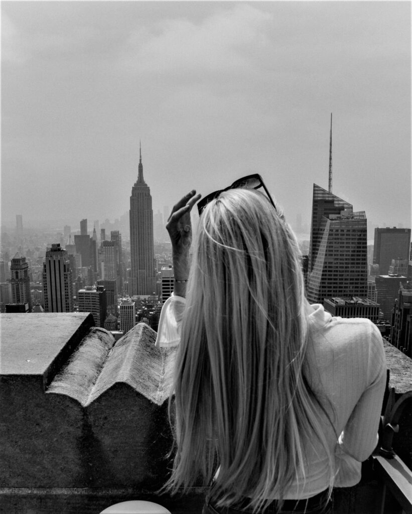 Blong woman on a rooftop in New York