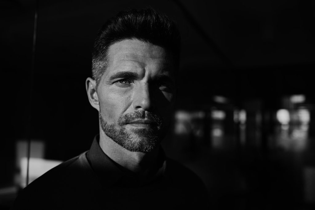 Man in dramatic black and white